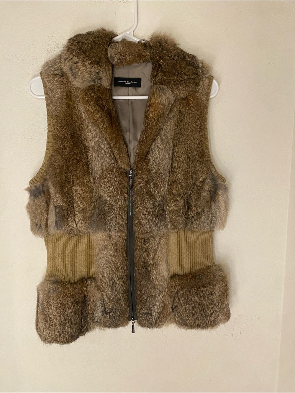 Javier simorra   Rabbit Fur Zip Vest with Ribbed Panels